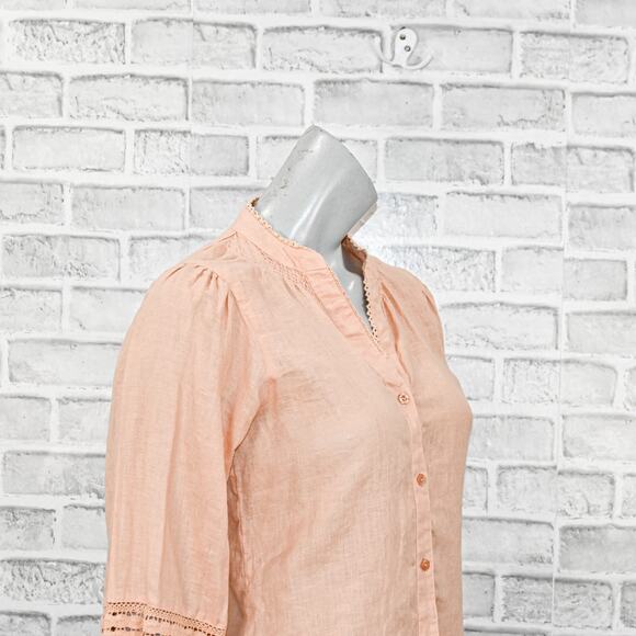 Loeffler Randall Women's 100% Linen Boho Blouse in peach size Small - Picture 9 of 10